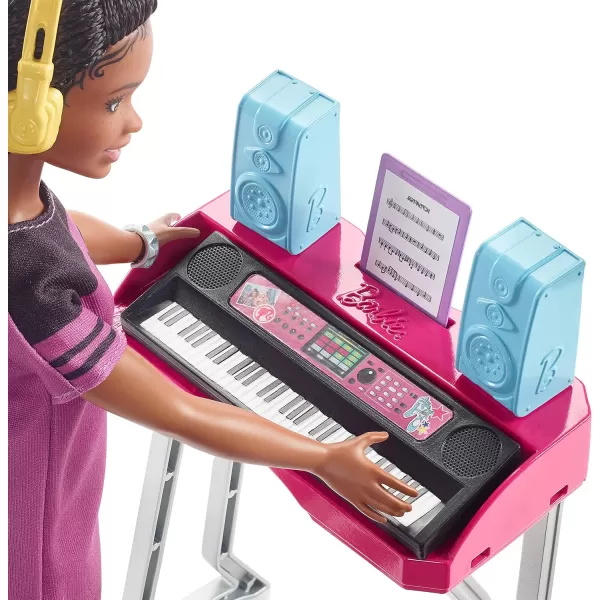 imageBarbie Big City Big Dreams Brooklyn Roberts Doll 115in Brunette with Braids ampamp Music Studio Playset with Keyboard ampamp Accessories Gift for 3 to 7 Year Olds