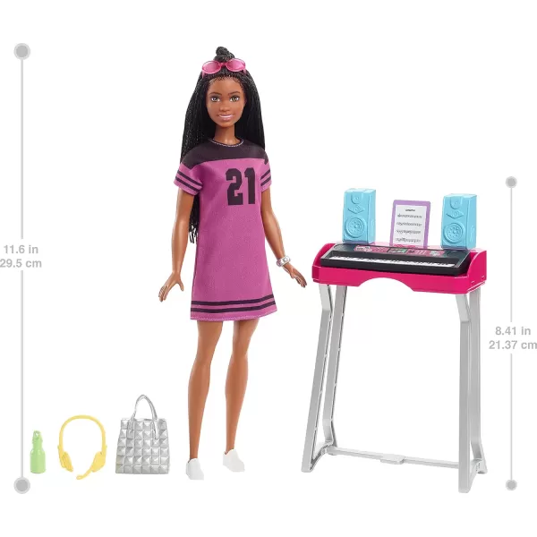 imageBarbie Big City Big Dreams Brooklyn Roberts Doll 115in Brunette with Braids ampamp Music Studio Playset with Keyboard ampamp Accessories Gift for 3 to 7 Year Olds