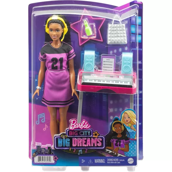 imageBarbie Big City Big Dreams Brooklyn Roberts Doll 115in Brunette with Braids ampamp Music Studio Playset with Keyboard ampamp Accessories Gift for 3 to 7 Year Olds