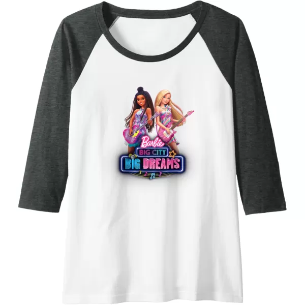 imageBarbie Big City Big Dreams Raglan Baseball TeeDark Heather GreyWhite