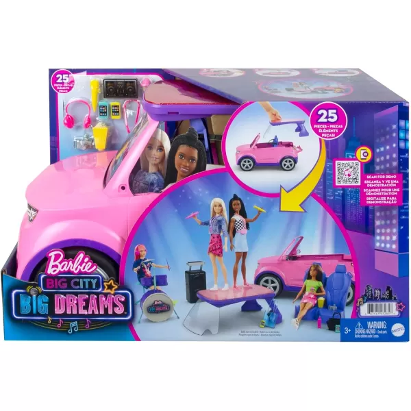 imageBarbie Big City Big Dreams Transforming Vehicle Playset Pink 2Seater SUV Reveals Stage Drum Set ampamp ConcertThemed Accessories Gift for 3 to 7 Year OldsSingle