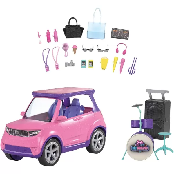 imageBarbie Big City Big Dreams Transforming Vehicle Playset Pink 2Seater SUV Reveals Stage Drum Set ampamp ConcertThemed Accessories Gift for 3 to 7 Year OldsSingle