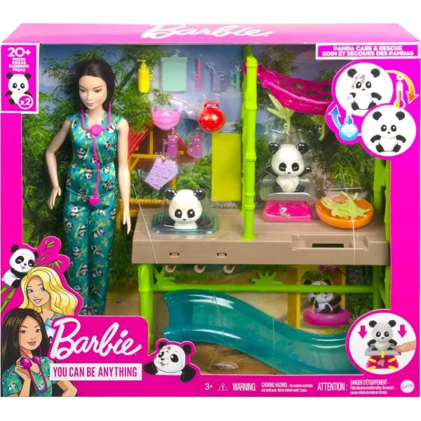 imageBarbie Careers Playset Baby Panda Care ampamp Rescue Set with Vet Fashion Doll 2 ColorChange Pandas ampamp 20 Accessories