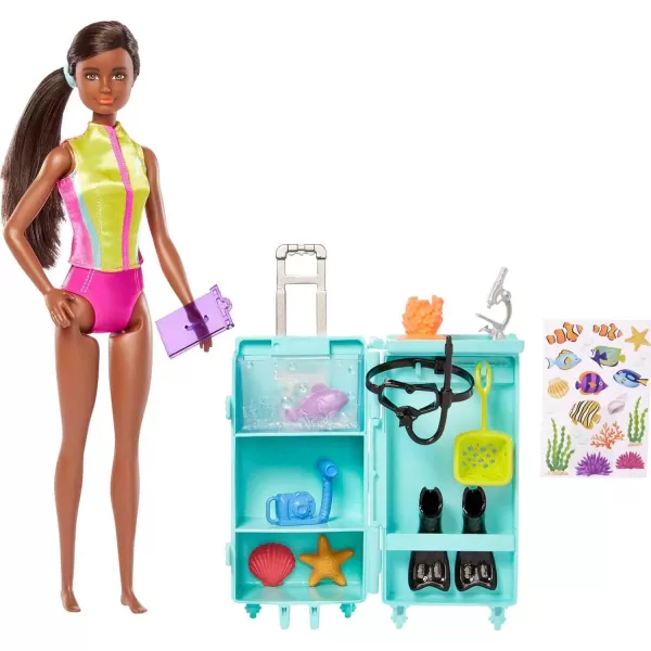 imageBarbie Careers Playset Mobile Lab Set with Blonde Marine Biologist Fashion Doll ampamp 10 Accessories Case Opens for Storage ampamp TravelMulticolor