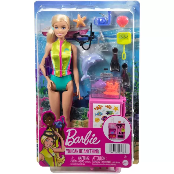 imageBarbie Careers Playset Mobile Lab Set with Blonde Marine Biologist Fashion Doll ampamp 10 Accessories Case Opens for Storage ampamp TravelMulticolor