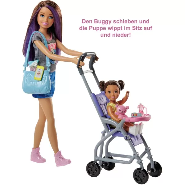 imageBarbie Skipper Babysitters Inc 2 Dolls ampamp Accessories Set with Brunette Skipper Doll Small Doll ampamp Bouncy Stroller Amazon ExclusivePram Playset