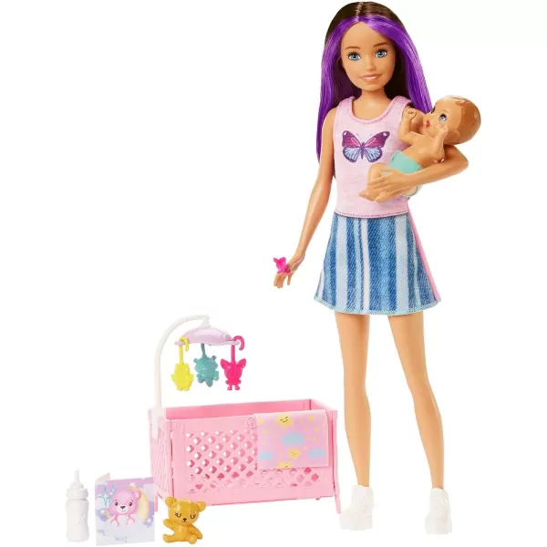 imageBarbie Skipper Babysitters Inc Crib Toy Playset with Skipper Doll Baby Doll with Sleepy Eyes Furniture ampamp AccessoriesMulticolor