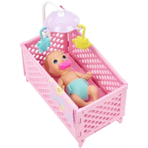 imageBarbie Skipper Babysitters Inc Crib Toy Playset with Skipper Doll Baby Doll with Sleepy Eyes Furniture ampamp AccessoriesMulticolor