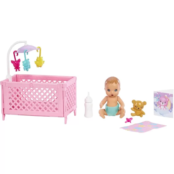 imageBarbie Skipper Babysitters Inc Crib Toy Playset with Skipper Doll Baby Doll with Sleepy Eyes Furniture ampamp AccessoriesMulticolor