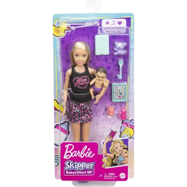 imageBarbie Skipper Babysitters Inc Doll ampamp Accessories Set with Blonde Doll in Girl Power Top Baby Doll ampamp 4 Themed PiecesBlonde