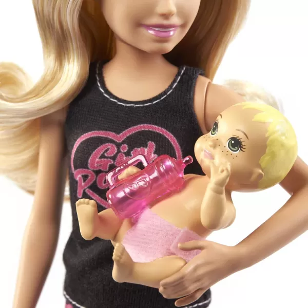 imageBarbie Skipper Babysitters Inc Doll ampamp Accessories Set with Blonde Doll in Girl Power Top Baby Doll ampamp 4 Themed PiecesBlonde