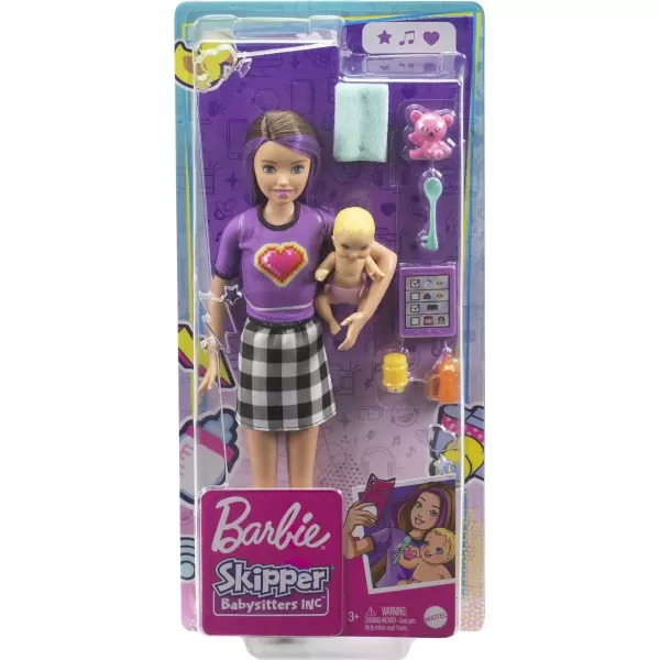 imageBarbie Skipper Babysitters Inc Doll ampamp Accessories Set with Blonde Doll in Girl Power Top Baby Doll ampamp 4 Themed PiecesBrunette