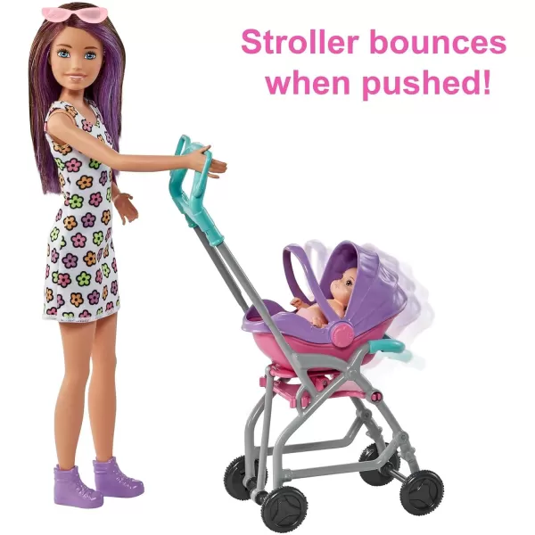 imageBarbie Skipper Babysitters Inc Playset with Doll Stroller Baby Doll ampamp 5 Accessories Remove Stroller Seat for CarrierBrunette