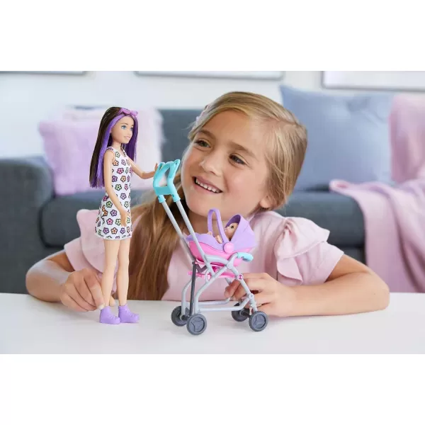 imageBarbie Skipper Babysitters Inc Playset with Doll Stroller Baby Doll ampamp 5 Accessories Remove Stroller Seat for CarrierBrunette