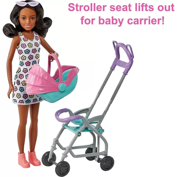 imageBarbie Skipper Babysitters Inc Playset with Doll Stroller Baby Doll ampamp 5 Accessories Remove Stroller Seat for CarrierCurly Brunette