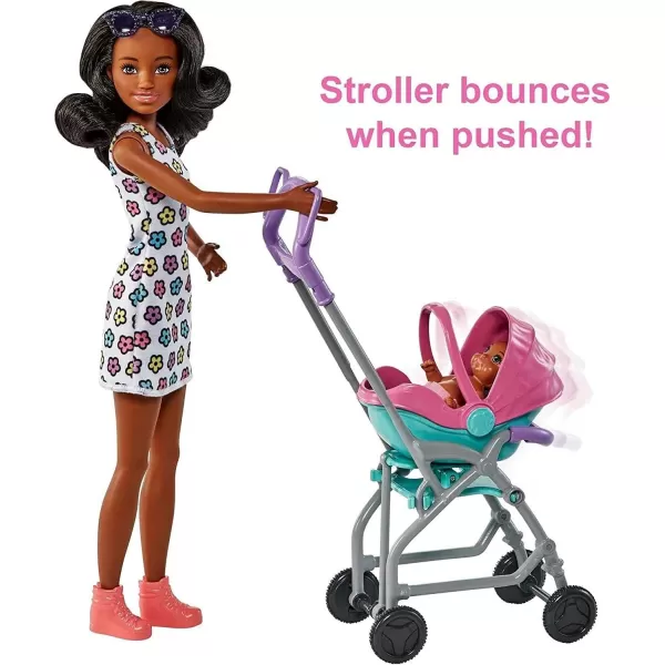 imageBarbie Skipper Babysitters Inc Playset with Doll Stroller Baby Doll ampamp 5 Accessories Remove Stroller Seat for CarrierCurly Brunette