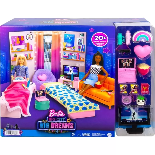 imageBarbie Toy Playset Big City Big Dreams Dorm Room Furniture ampamp Accessories Includes 2 Beds Couch Bean Bag Chair ampamp More