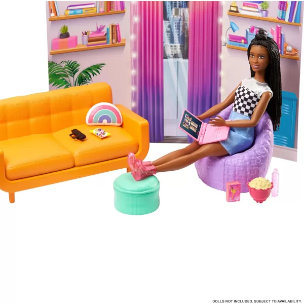 imageBarbie Toy Playset Big City Big Dreams Dorm Room Furniture ampamp Accessories Includes 2 Beds Couch Bean Bag Chair ampamp More