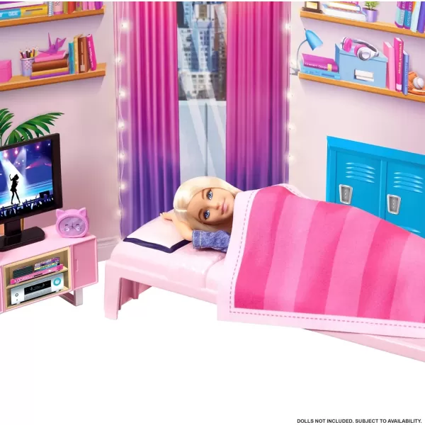 imageBarbie Toy Playset Big City Big Dreams Dorm Room Furniture ampamp Accessories Includes 2 Beds Couch Bean Bag Chair ampamp More