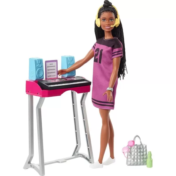 imageBarbie Big City Big Dreams Brooklyn Roberts Doll 115in Brunette with Braids ampamp Music Studio Playset with Keyboard ampamp Accessories Gift for 3 to 7 Year Olds