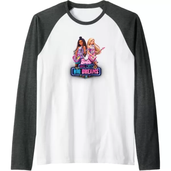 imageBarbie Big City Big Dreams Raglan Baseball TeeDark Heather GreyWhite