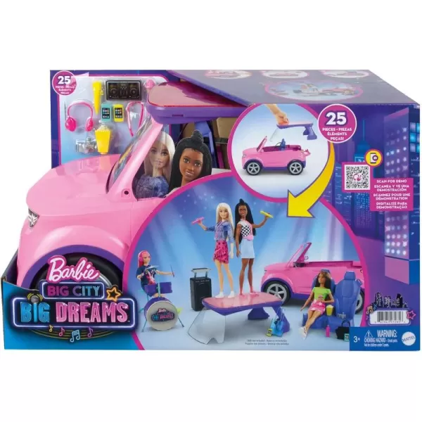 imageBarbie Big City Big Dreams Transforming Vehicle Playset Pink 2Seater SUV Reveals Stage Drum Set ampamp ConcertThemed Accessories Gift for 3 to 7 Year OldsSingle