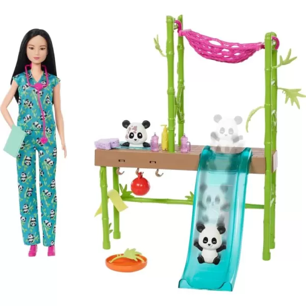 imageBarbie Careers Playset Baby Panda Care ampamp Rescue Set with Vet Fashion Doll 2 ColorChange Pandas ampamp 20 Accessories