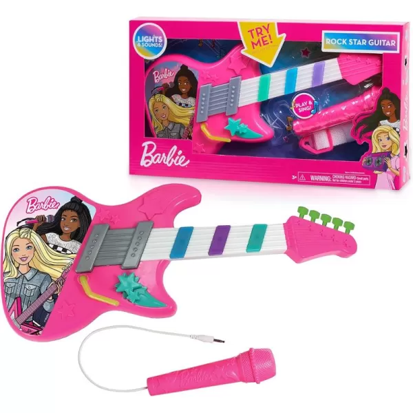 imageBarbie Rock Star Guitar Interactive Electronic Toy Guitar with Lights Sounds and Microphone