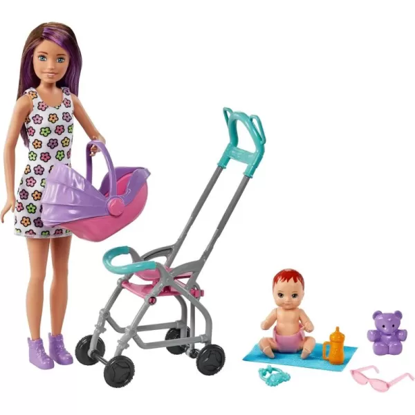 imageBarbie Skipper Babysitters Inc Playset with Doll Stroller Baby Doll ampamp 5 Accessories Remove Stroller Seat for CarrierBrunette