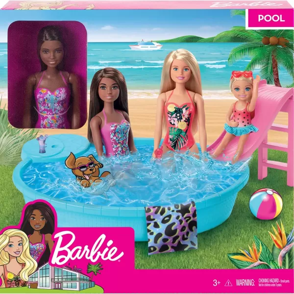 imageBarbie Doll ampamp Pool Playset with Pink Slide Beverage Accessories ampamp Towel Blonde Doll in Tropical SwimsuitMulticolor