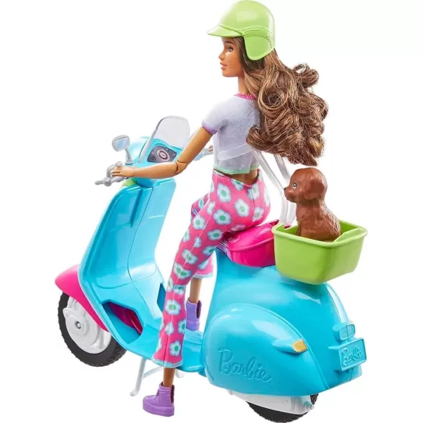 imageBarbie Fashionistas Doll ampamp Scooter Travel Playset with Stickers Pet Puppy ampamp Themed Accessories Like Map ampamp Camera Amazon Exclusive