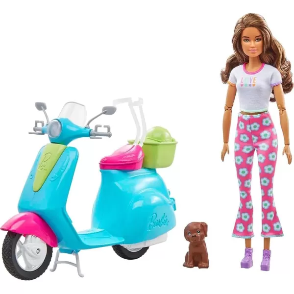 imageBarbie Fashionistas Doll ampamp Scooter Travel Playset with Stickers Pet Puppy ampamp Themed Accessories Like Map ampamp Camera Amazon Exclusive