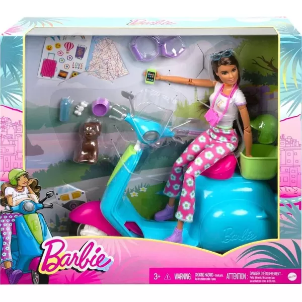 imageBarbie Fashionistas Doll ampamp Scooter Travel Playset with Stickers Pet Puppy ampamp Themed Accessories Like Map ampamp Camera Amazon Exclusive