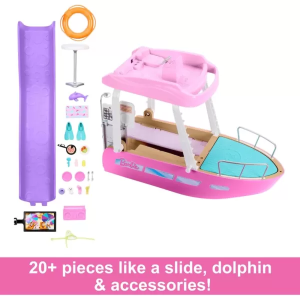 imageBarbie Toy Boat Playset Dream Boat with 20 OceanThemed Accessories Sized to Fashion Dolls Including Pool Slide ampamp DolphinMulticolor