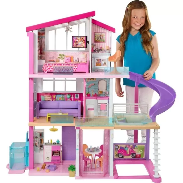 imageBarbie DreamHouse Doll House Playset with 70 Accessories Including Transforming Furniture Elevator Slide Lights ampamp SoundsDreamhouse