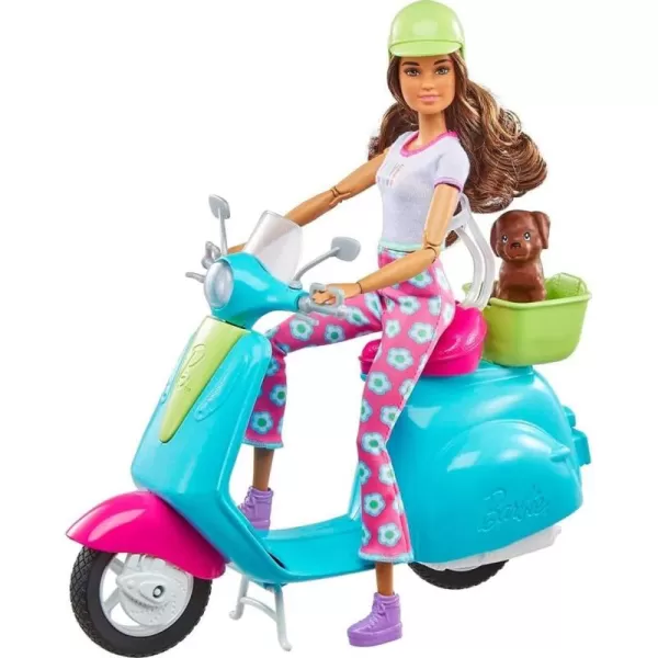 imageBarbie Fashionistas Doll ampamp Scooter Travel Playset with Stickers Pet Puppy ampamp Themed Accessories Like Map ampamp Camera Amazon Exclusive