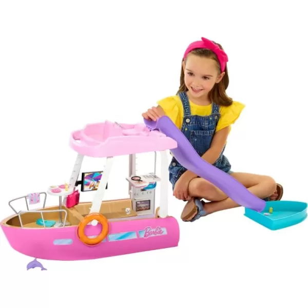 imageBarbie Toy Boat Playset Dream Boat with 20 OceanThemed Accessories Sized to Fashion Dolls Including Pool Slide ampamp DolphinMulticolor