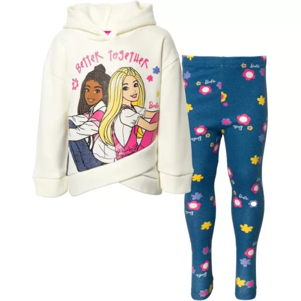 imageBarbie Girls Fleece Hoodie and Leggings Outfit Set Toddler to Big Kid Sizes 2T  1820Blue  White