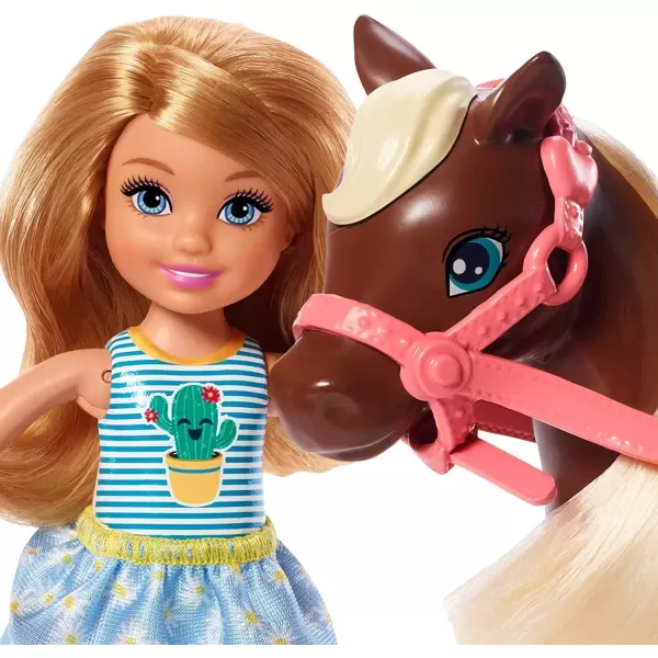 imageBarbie Club Chelsea Doll ampamp Horse Set Blonde Small Doll in Removable Skirt Brown Pony with Blonde Mane ampamp AccessoriesBlonde