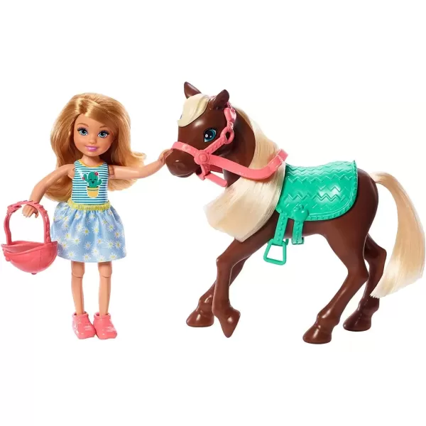 imageBarbie Club Chelsea Doll ampamp Horse Set Blonde Small Doll in Removable Skirt Brown Pony with Blonde Mane ampamp AccessoriesBlonde