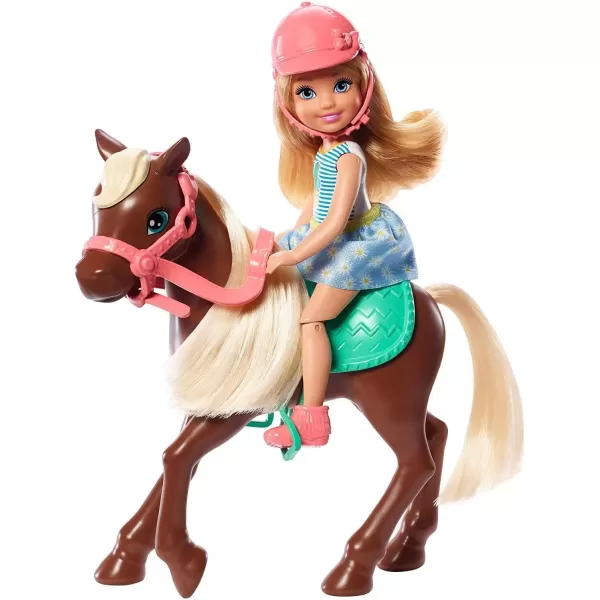 imageBarbie Club Chelsea Doll ampamp Horse Set Blonde Small Doll in Removable Skirt Brown Pony with Blonde Mane ampamp AccessoriesBlonde