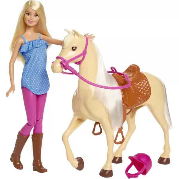 imageBarbie Doll ampamp Toy Horse Set Blonde Fashion Doll in Riding Outfit ampamp Light Brown Horse with Saddle Bridle ampamp Reins