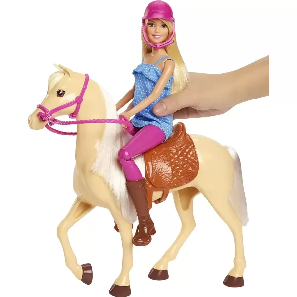 imageBarbie Doll ampamp Toy Horse Set Blonde Fashion Doll in Riding Outfit ampamp Light Brown Horse with Saddle Bridle ampamp Reins