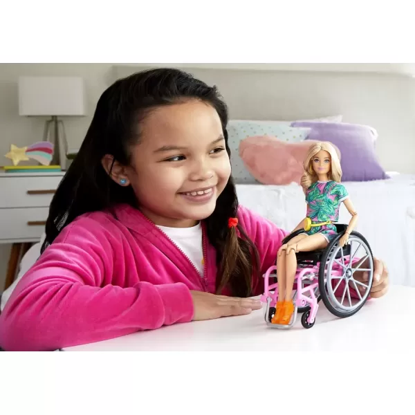 imageBarbie Fashionistas Doll 165 with Wheelchair ampamp Ramp Wavy Blonde Hair ampamp TropicalPrint Outfit with Accessories Amazon ExclusiveTropical Print