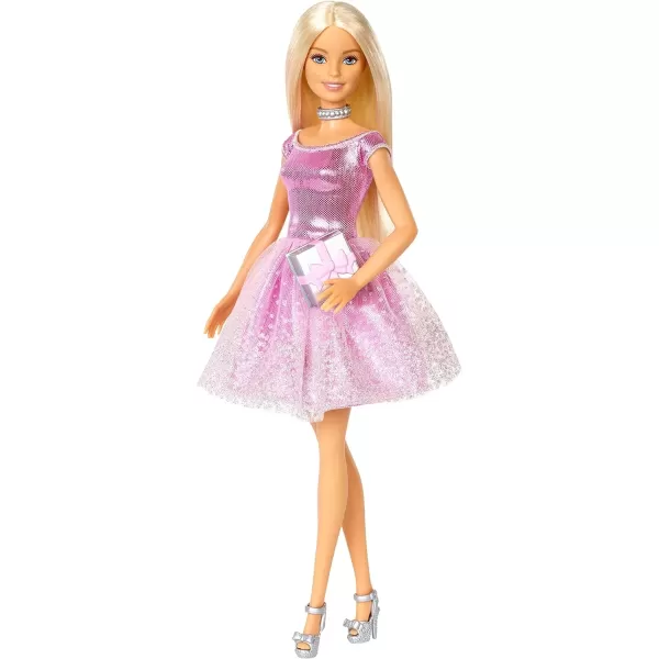 imageBarbie Happy Birthday Doll with Blonde Hair and Blue Eyes Pink Glitter Party Dress and Silvery AccessoriesBarbie Doll  Accessory Happy Birthday Barbie