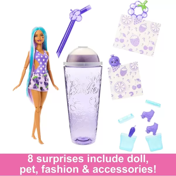 imageBarbie Pop Reveal Doll ampamp Accessories Fruit Punch Scent with Blue Hair 8 Surprises Include Slime Color Change ampamp PuppyGrape