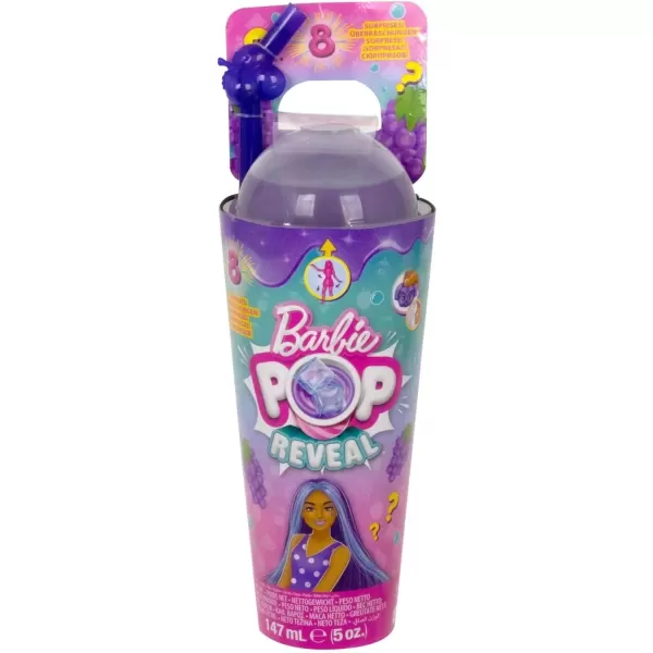 imageBarbie Pop Reveal Doll ampamp Accessories Fruit Punch Scent with Blue Hair 8 Surprises Include Slime Color Change ampamp PuppyGrape