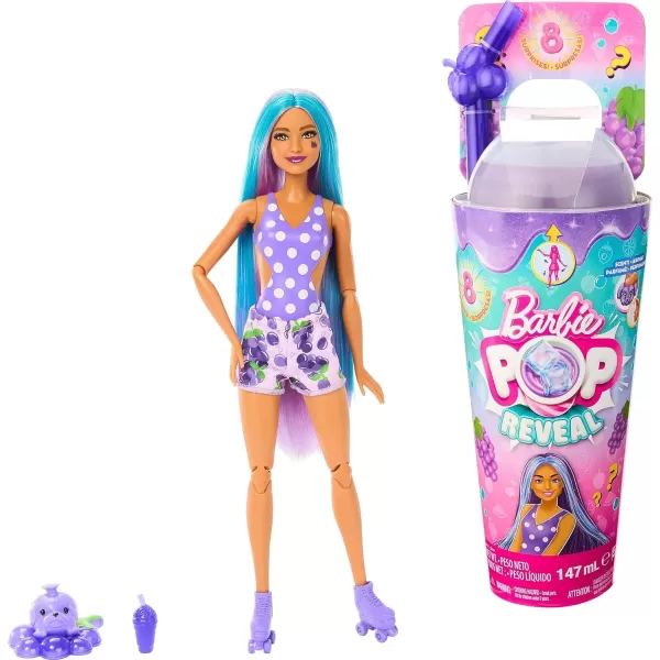 imageBarbie Pop Reveal Doll ampamp Accessories Fruit Punch Scent with Blue Hair 8 Surprises Include Slime Color Change ampamp PuppyGrape