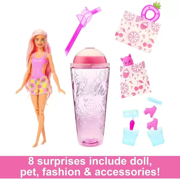 imageBarbie Pop Reveal Doll ampamp Accessories Fruit Punch Scent with Blue Hair 8 Surprises Include Slime Color Change ampamp PuppyStrawberry Lemonade