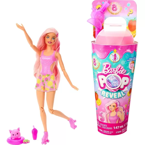 imageBarbie Pop Reveal Doll ampamp Accessories Fruit Punch Scent with Blue Hair 8 Surprises Include Slime Color Change ampamp PuppyStrawberry Lemonade